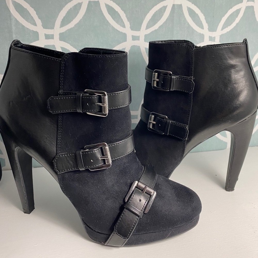 Black ankle boots with straps